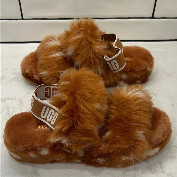 UGG Women's Oh Yeah Spots Slide Slipper Natural Deer Fawn Print New - Picture 9 of 16